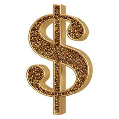 Obraz premium Dollar Symbol . 3D render gold glitter dollar with golden outline
