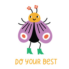 vector cute poster design with positive typography. Stylish funny character with lettering - do your best. Kids print for t shirt  or greeting card. 