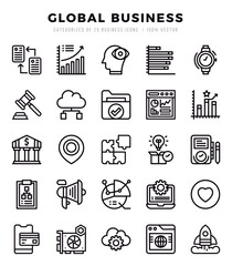 Global Business Icons Pack Lineal Style. Vector illustration.