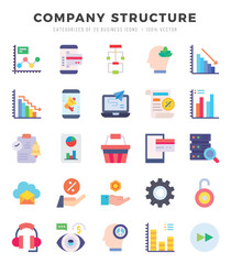 Company Structure Flat icons collection. 25 icon set. Vector illustration.