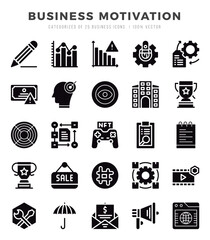 Business Motivation Icons Pack. Glyph icons set. Glyph icon collection set.