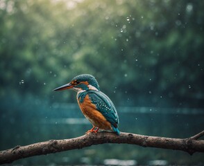 Fototapeta premium kingfisher on a branch and natural bird