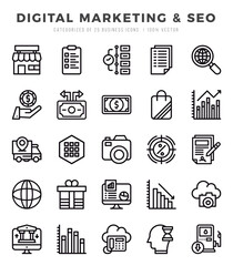 Set of Digital Marketing & SEO icons in Lineal style. Lineal Icons symbol collection.
