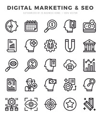 Digital Marketing & SEO Icons bundle. Lineal style Icons. Vector illustration.