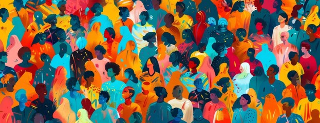 A diverse group of people of all ages and ethnicities are gathered together