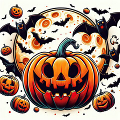 Halloween jack o lanterns on various creepy background