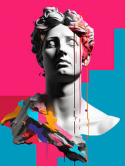 Gypsum Statue Head Pop Art Vaporwave Style