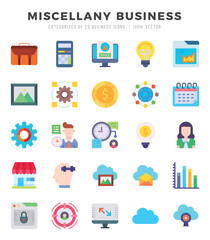 Miscellany Business icons Pack. Flat icons set. Miscellany Business collection set. Simple vector icons.