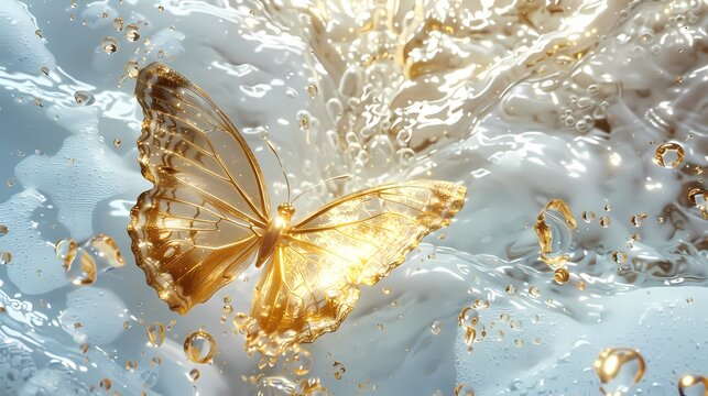 Gold and white water fantasy butterfly poster background