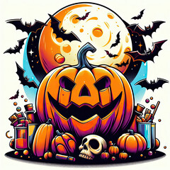 Halloween jack o lanterns on various creepy background