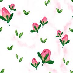 Seamless pattern of rose buds. Hand drawn watercolor illustration. Floral, flowers, plants, rose, bud, bouquet, meadow, flower, summer, spring