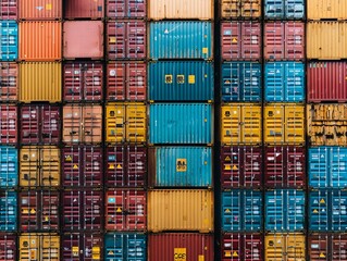 Fototapeta premium Unpacking the History: A Look at the Background of Stack of Containers at a Port