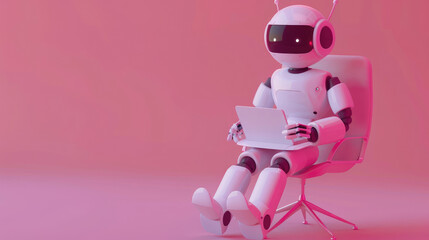 3D Illustration of AI Chatbot Sitting and Chatting on Computer