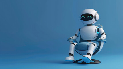 3D Illustration of AI Chatbot Sitting and Chatting on Computer