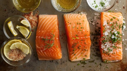 Capturing the process of marinating fish with a variety of seasonings