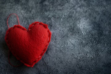 Felt Background for design to Valentine's Day. Decorative heart from red felt. View from above. Valentines Day concept