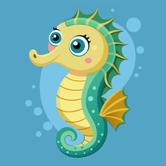 Fototapeta premium Cute Seahorse Drawing, Seahorse Colorful Flat Illustration