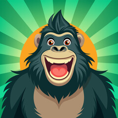 Obraz premium Cute Gorilla Drawing, Gorilla Colorful Flat Illustration