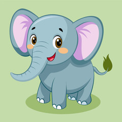 Naklejka premium Cute Elephant Drawing, Elephant Colorful Flat Illustration