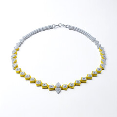 Obraz premium Elegant diamond and gold necklace on white background