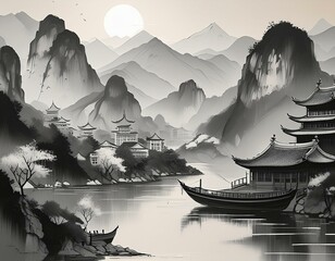 Chinese style classic landscape illustration