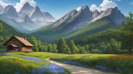 Fototapeta premium small house in the mountains