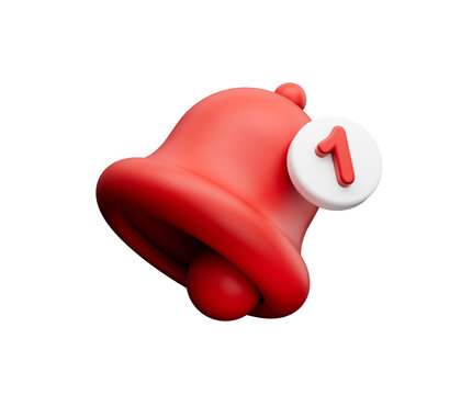 Red 3d notification bell icon. 3d illustration