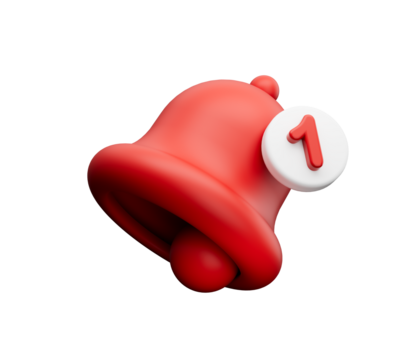 Red 3d notification bell icon. 3d illustration