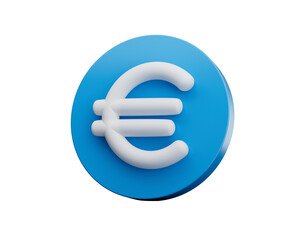 3D Blue coin icon. Coin with euro sign. 3d illustration 