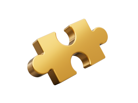 Gold puzzle symbol . 3d illustration
