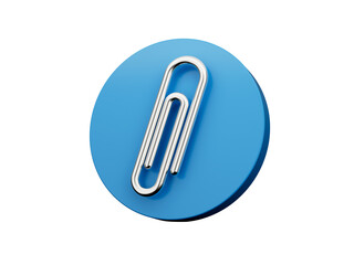 Obraz premium Paper clip. 3d Metal symbol in the Blue circle. 3d illustration icon 