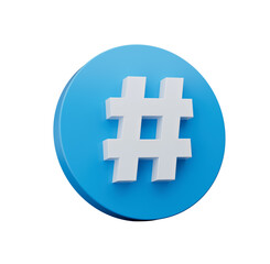 3d Hashtag symbol Icon on blue circle 3d illustration
