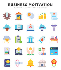 BUSINESS MOTIVATION Flat icons collection. Flat icons pack. Vector illustration