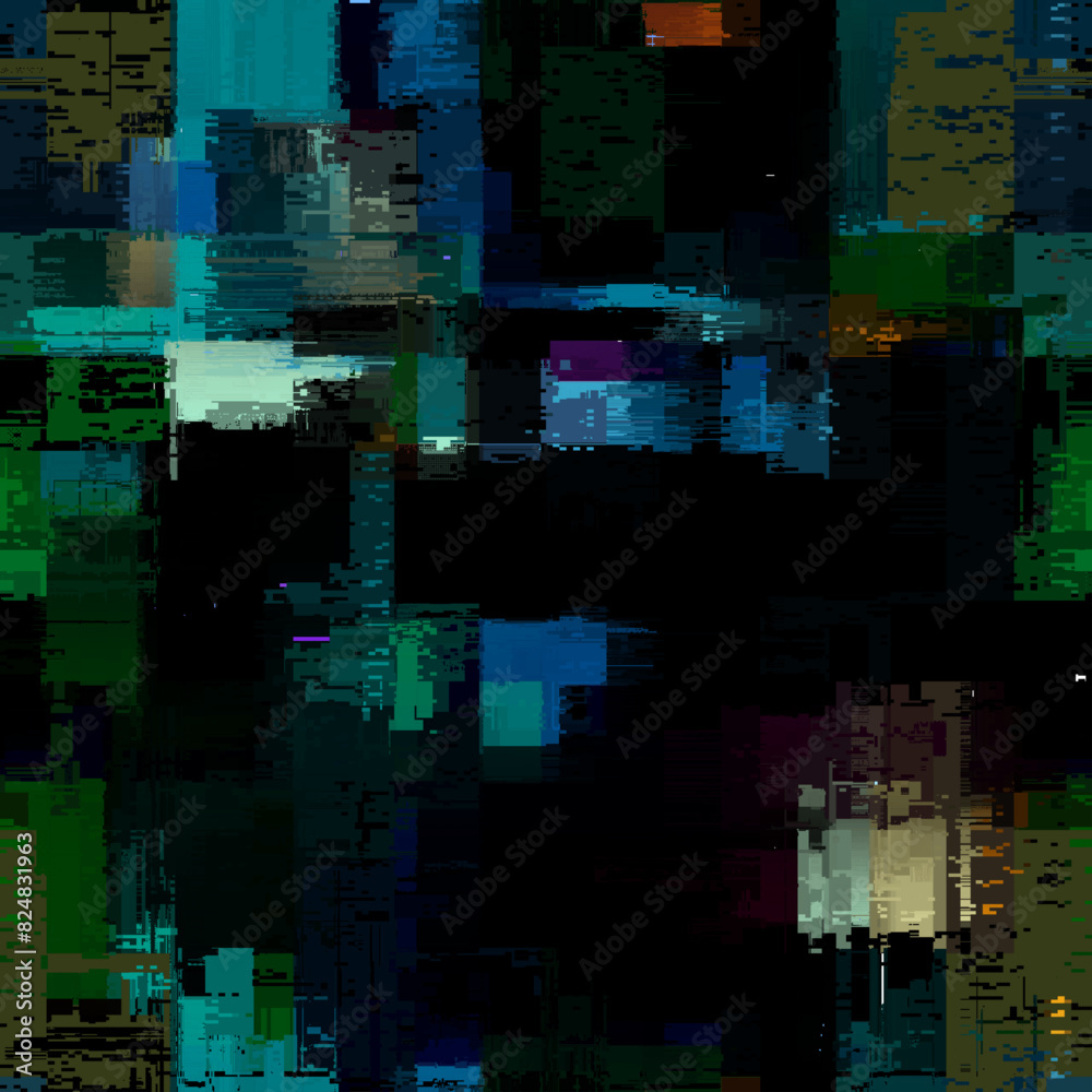 Poster Creative glitch texture. Seamless vector pattern. Grunge glitch dark colours background