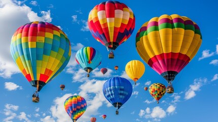 Fototapeta premium Group of colorful hot air balloons taking flight 