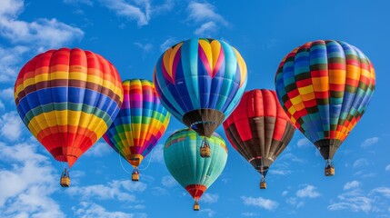 Group of colorful hot air balloons taking flight 