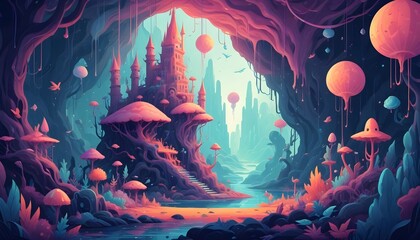 "Craft a surreal scene of dreamlike creatures inhabiting a fantastical realm generated by AI."