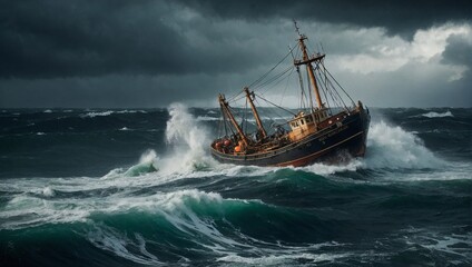 Obraz premium image of a wooden fishing trawler battling