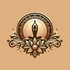 AI Generate of Luxury Yoga Meditation Logo Concept Stock Vector with White Golden Background