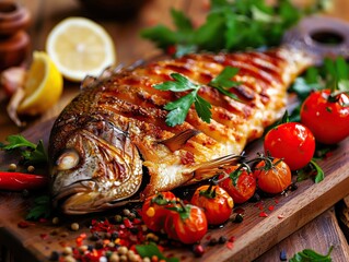 An assortment of exquisitely presented fish dishes, adorned in creative and visually appealing styles, showcasing the artistry and beauty of gourmet cuisine in an artistic and delightful manner.