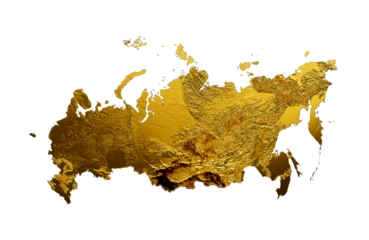 Russia Map Golden metal Color Height map 3d illustration
