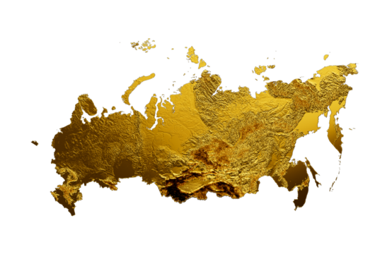 Russia Map Golden metal Color Height map 3d illustration

