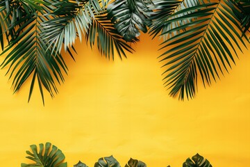 Digital artwork of palm leafs on a yellow background, high quality, high resolution