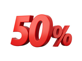 3d Red 50% Fifty Percent Sign 3d illustration
