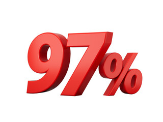 3d Red 97% Ninety Seven Percent Sign 3d illustration
