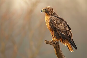 A brown eagle perched on a branch, high quality, high resolution