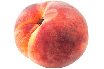 a single ripe peach with its fuzzy skin and blush-colored flesh, isolated on a white background, perfect for dessert recipes, fruit salads, or farmers' market advertisements