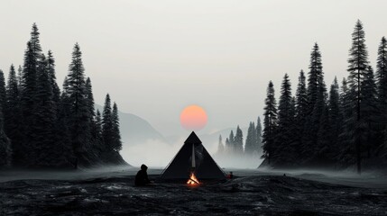 Tranquil 3D render of a quiet camping spot with a single tent - Powered by Adobe