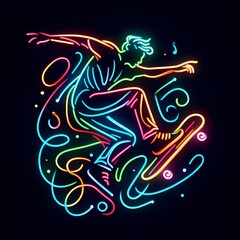 Neon Skateboarder Performing a Trick