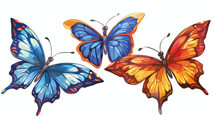 Colorful butterflies with blue orange wings Cartoon vector